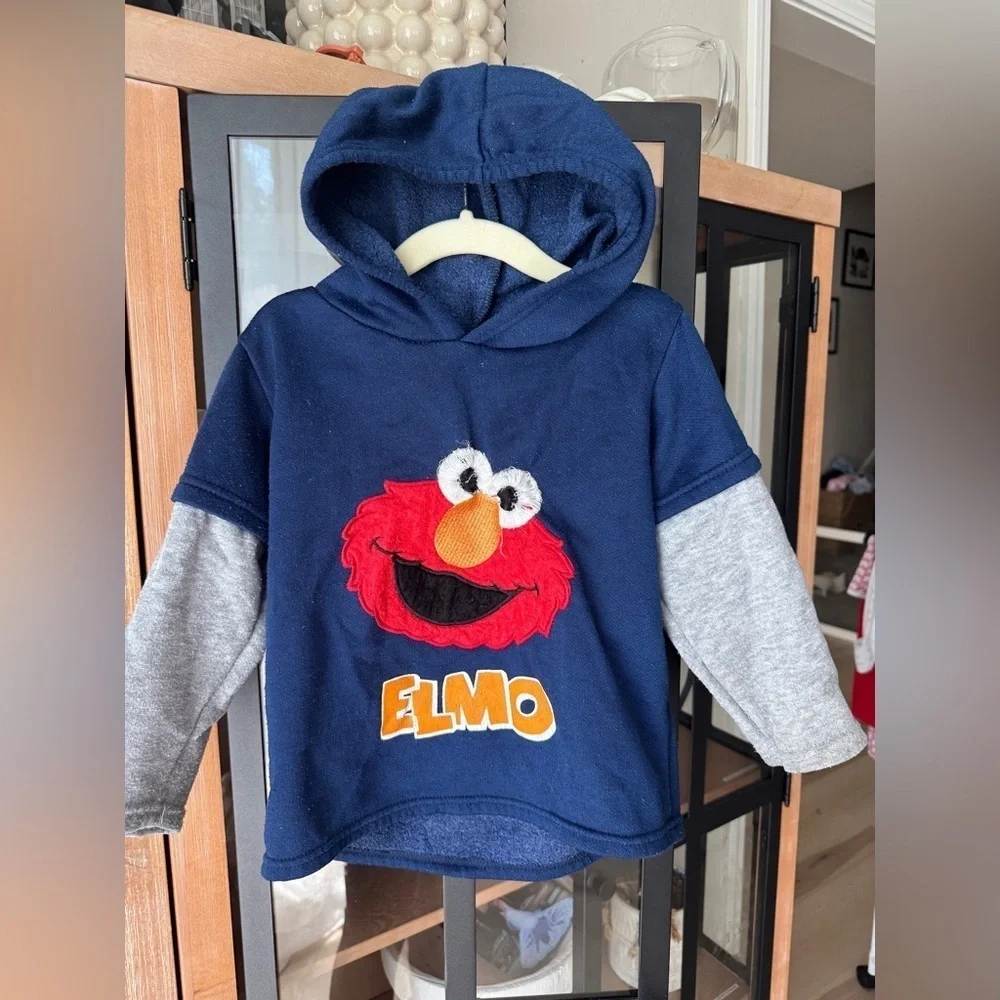 Vintage 2005 Sesame Street Elmo embroidered hoodie sweatshirt navy toddler boy